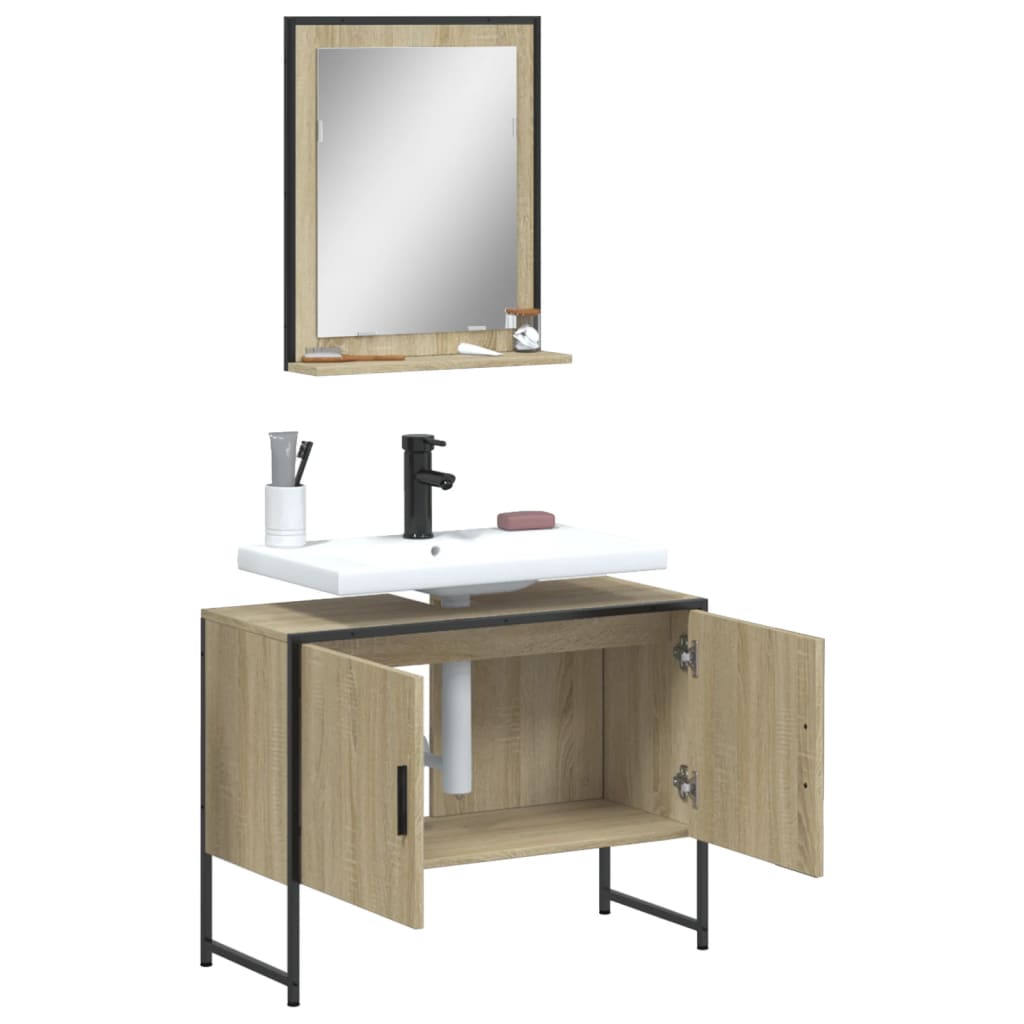 2-delige Badkamermeubelset bewerkt hout sonoma eikenkleurig is nu te koop bij PeponiXL, paradijselijk wonen!
