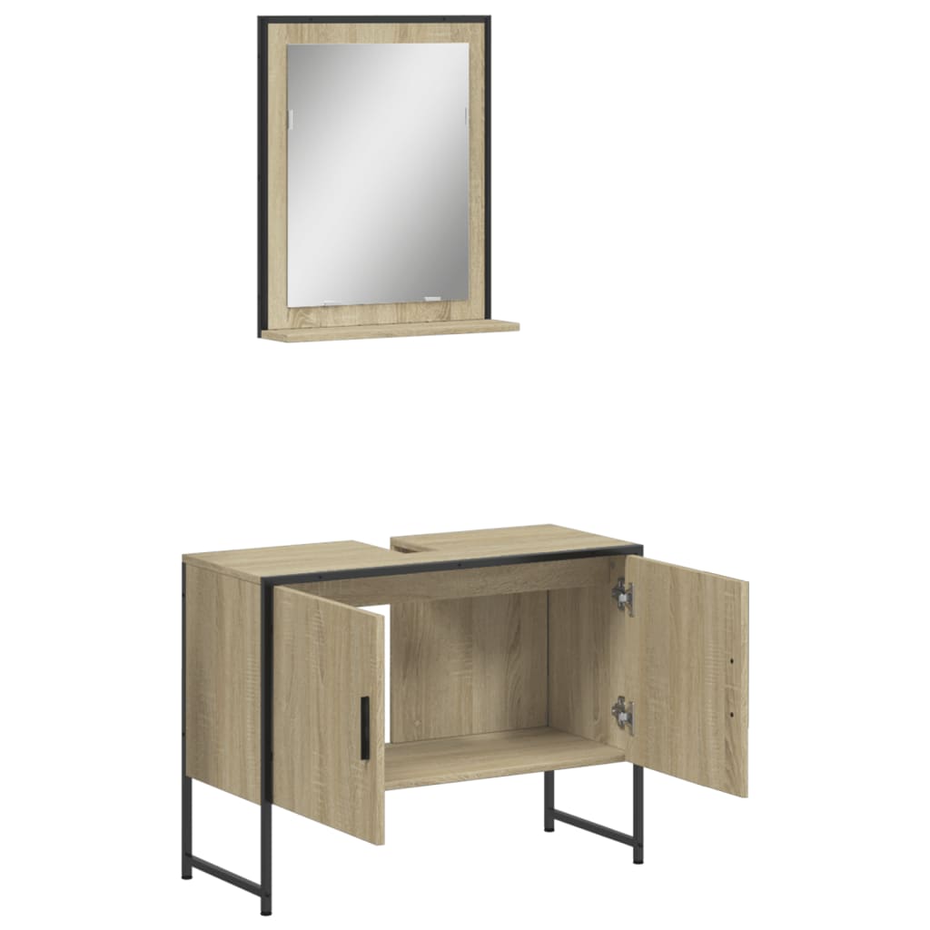 2-delige Badkamermeubelset bewerkt hout sonoma eikenkleurig is nu te koop bij PeponiXL, paradijselijk wonen!
