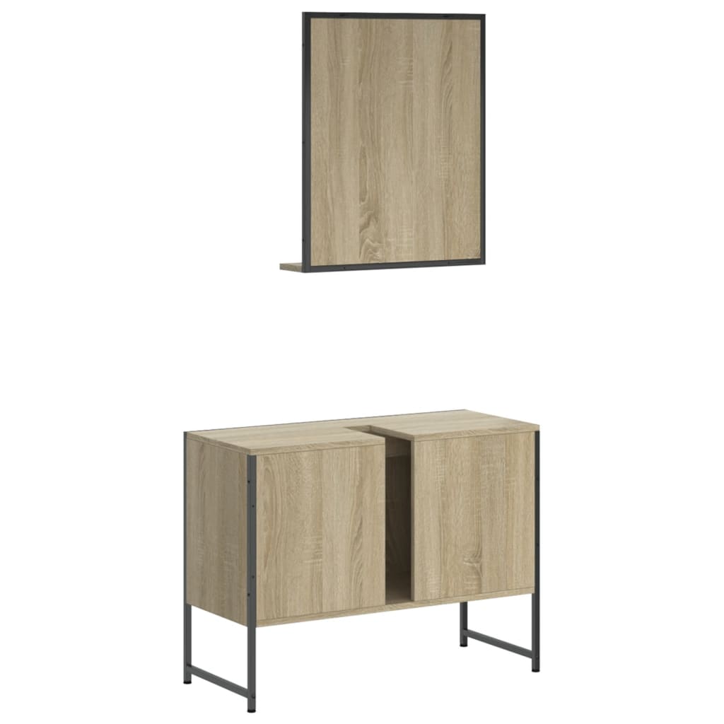 2-delige Badkamermeubelset bewerkt hout sonoma eikenkleurig is nu te koop bij PeponiXL, paradijselijk wonen!