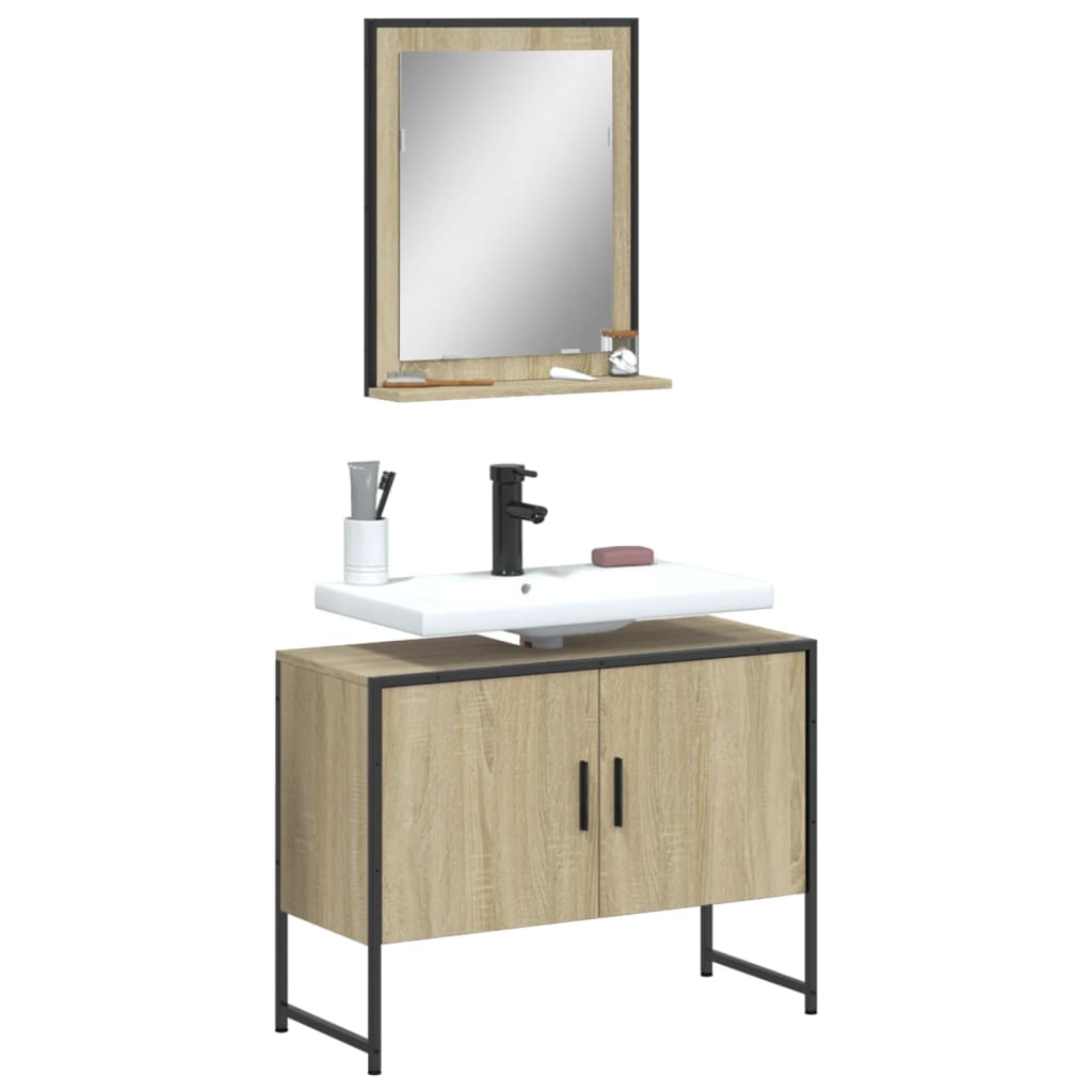2-delige Badkamermeubelset bewerkt hout sonoma eikenkleurig is nu te koop bij PeponiXL, paradijselijk wonen!