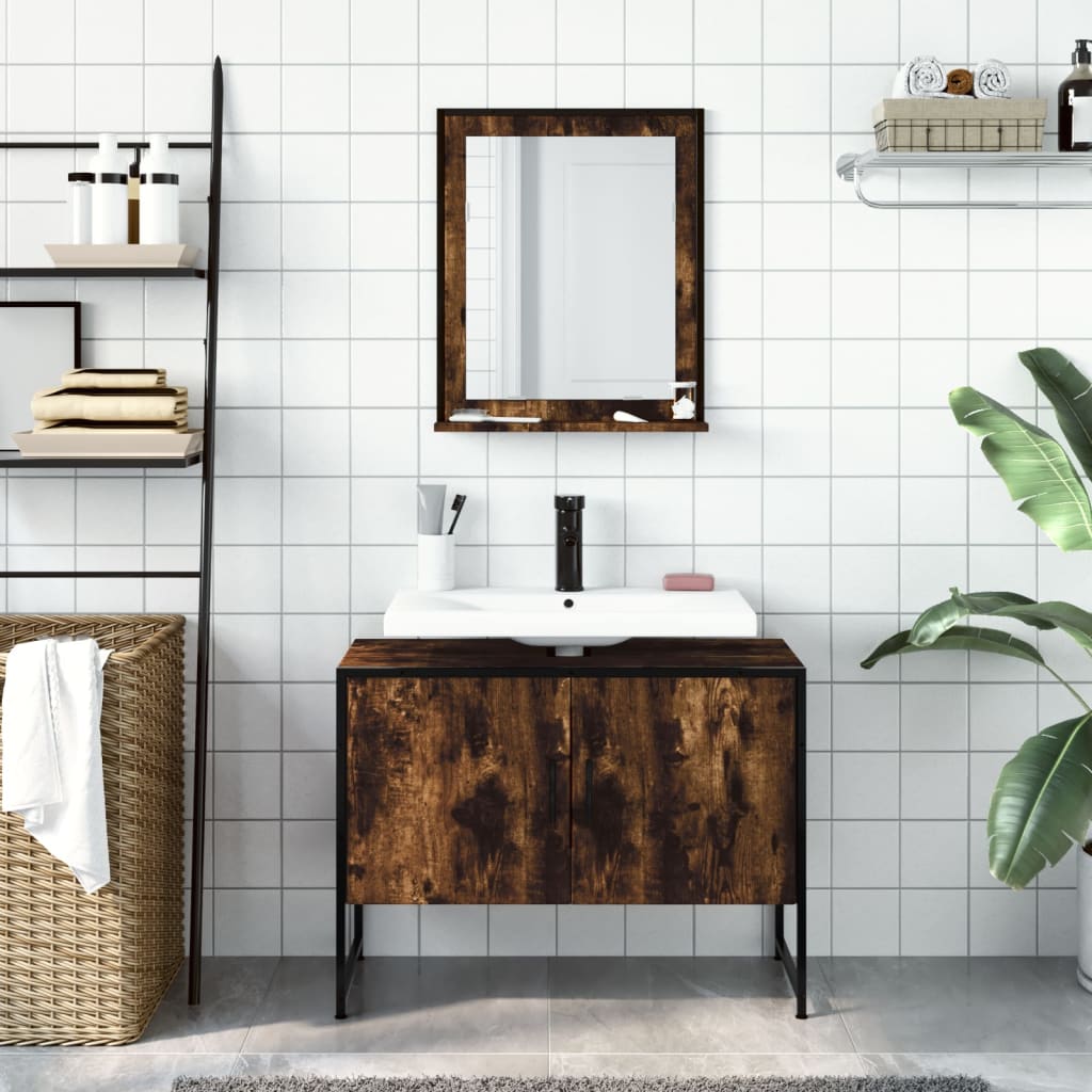 2-delige Badkamermeubelset bewerkt hout gerookt eikenkleurig is nu te koop bij PeponiXL, paradijselijk wonen!