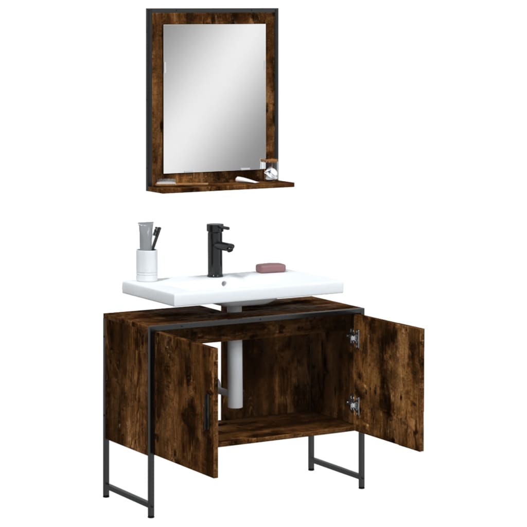 2-delige Badkamermeubelset bewerkt hout gerookt eikenkleurig is nu te koop bij PeponiXL, paradijselijk wonen!
