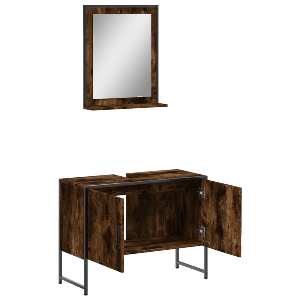 2-delige Badkamermeubelset bewerkt hout gerookt eikenkleurig is nu te koop bij PeponiXL, paradijselijk wonen!