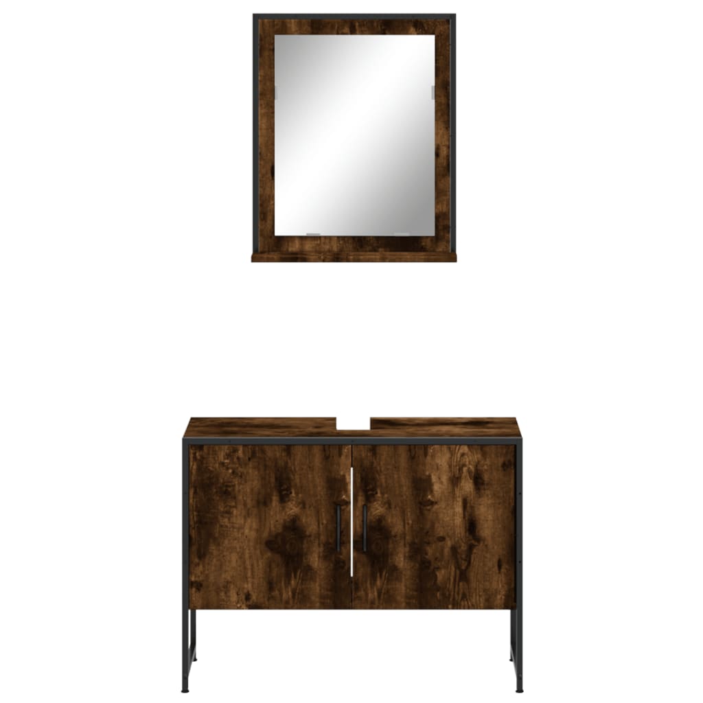 2-delige Badkamermeubelset bewerkt hout gerookt eikenkleurig is nu te koop bij PeponiXL, paradijselijk wonen!