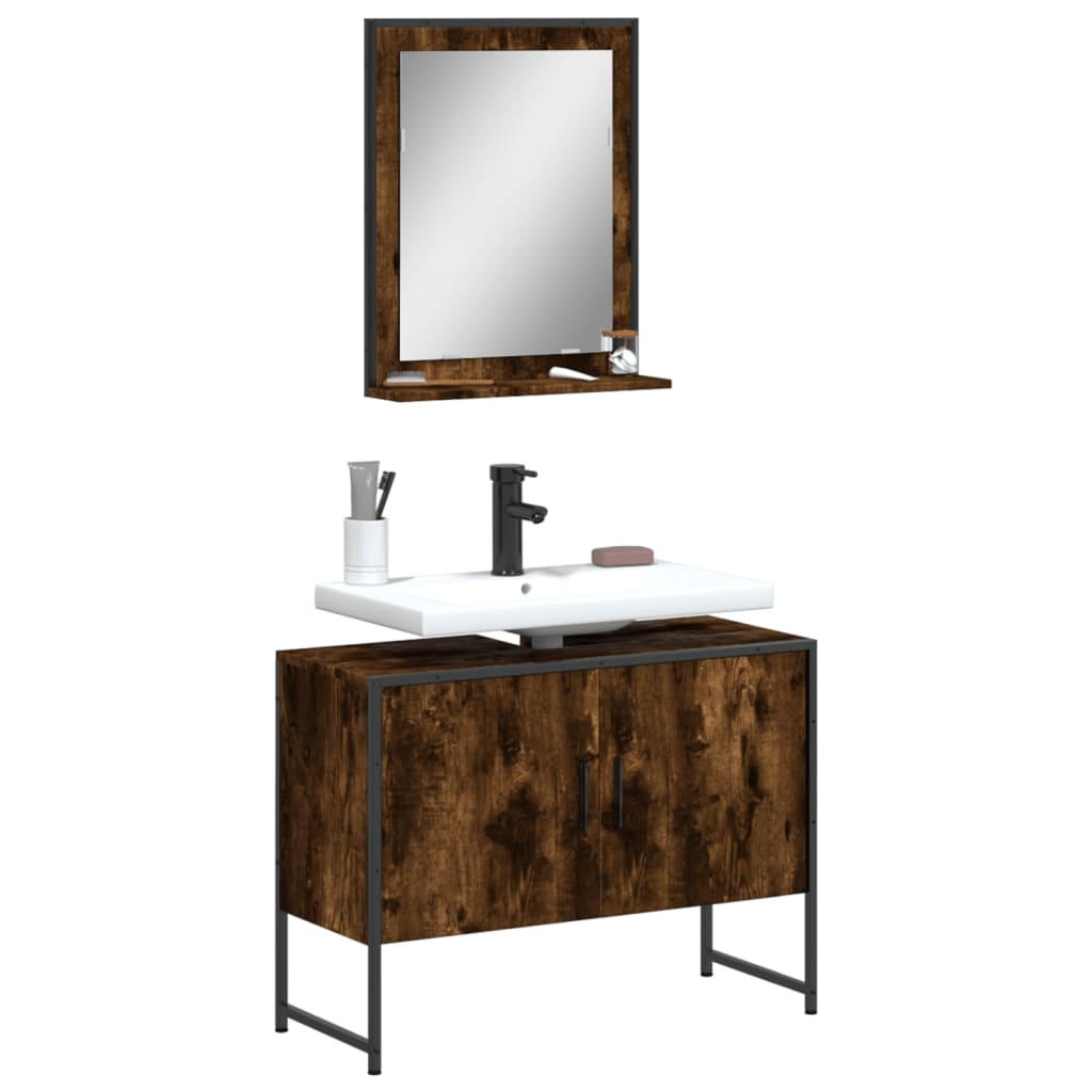 2-delige Badkamermeubelset bewerkt hout gerookt eikenkleurig is nu te koop bij PeponiXL, paradijselijk wonen!