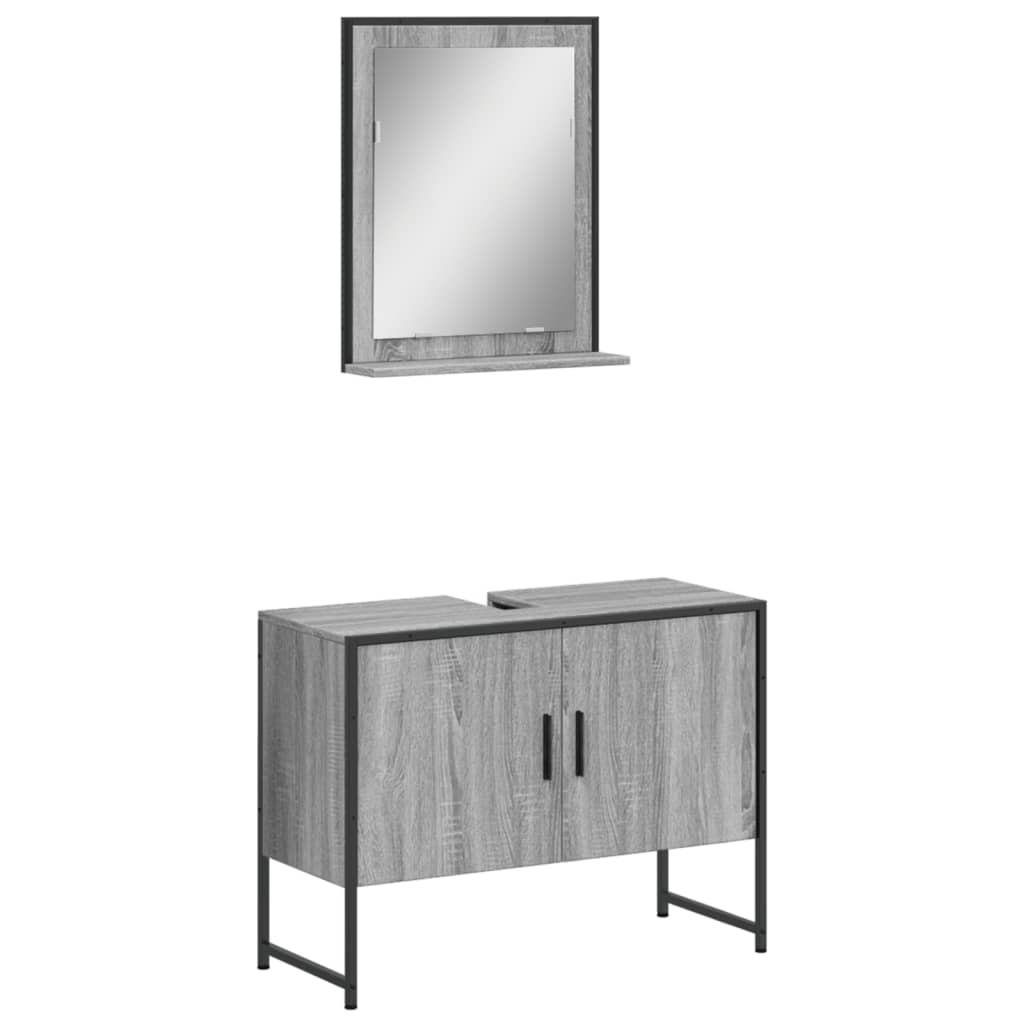 2-delige Badkamermeubelset bewerkt hout grijs sonoma eikenkleur is nu te koop bij PeponiXL, paradijselijk wonen!