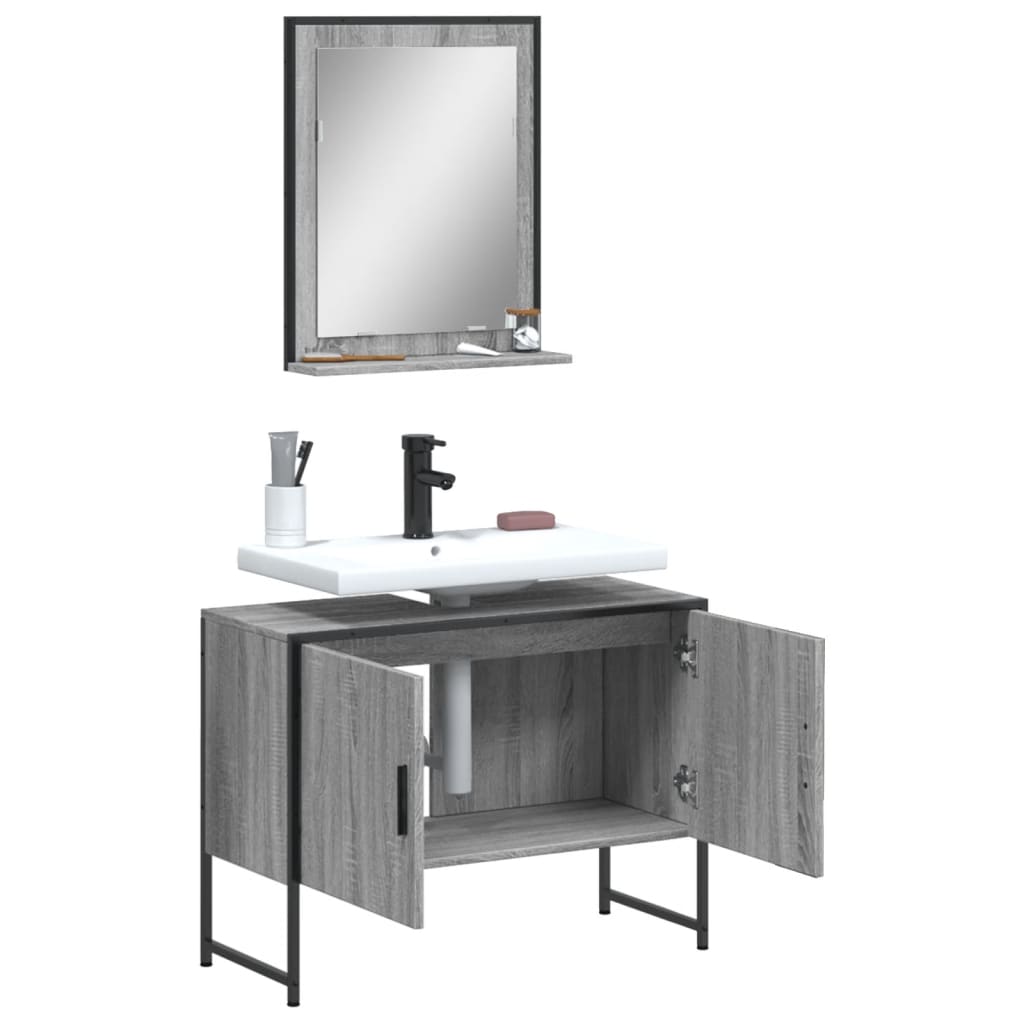 2-delige Badkamermeubelset bewerkt hout grijs sonoma eikenkleur is nu te koop bij PeponiXL, paradijselijk wonen!