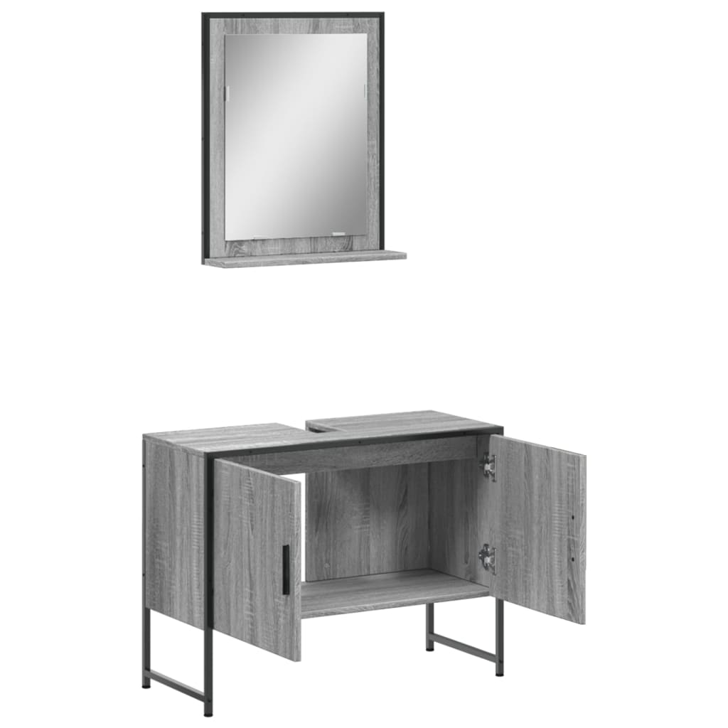 2-delige Badkamermeubelset bewerkt hout grijs sonoma eikenkleur is nu te koop bij PeponiXL, paradijselijk wonen!