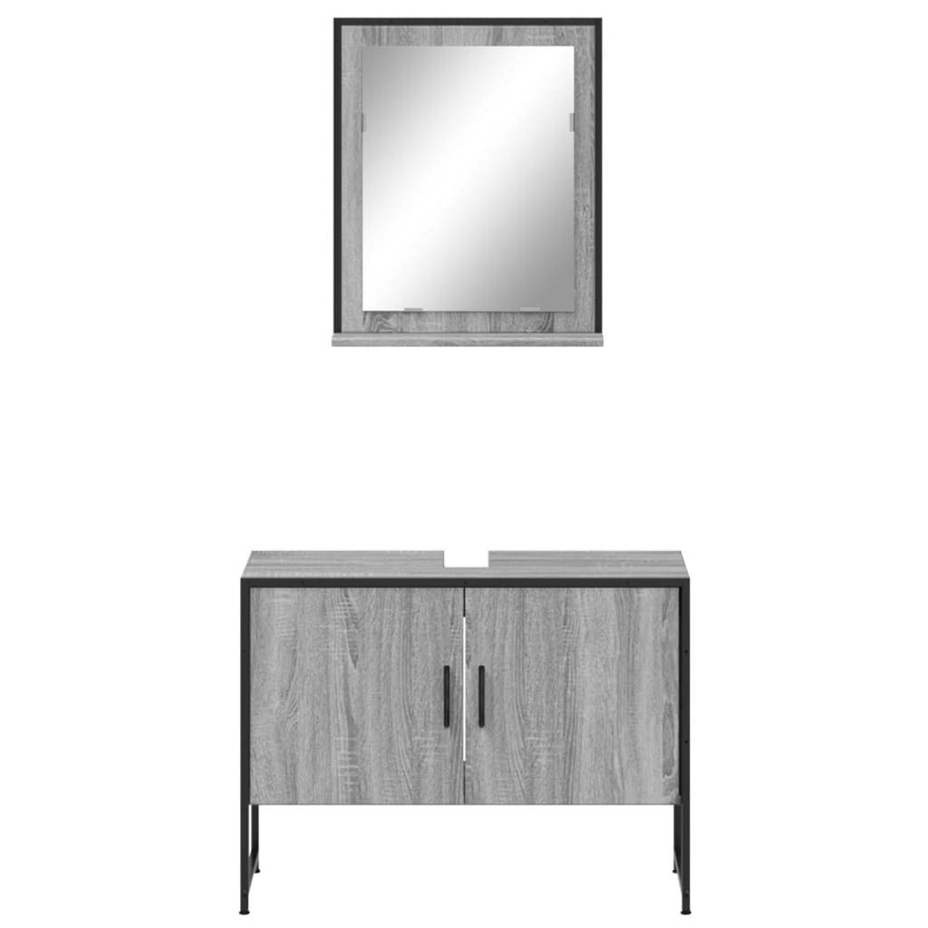 2-delige Badkamermeubelset bewerkt hout grijs sonoma eikenkleur is nu te koop bij PeponiXL, paradijselijk wonen!