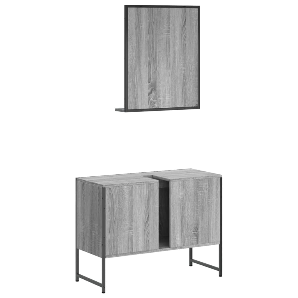 2-delige Badkamermeubelset bewerkt hout grijs sonoma eikenkleur is nu te koop bij PeponiXL, paradijselijk wonen!