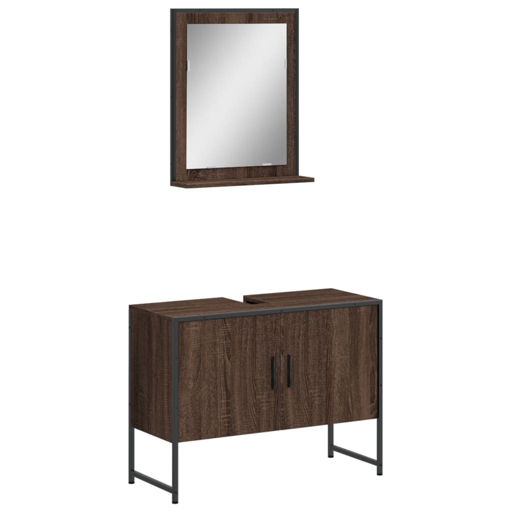 2-delige Badkamermeubelset bewerkt hout bruin eikenkleur is nu te koop bij PeponiXL, paradijselijk wonen!