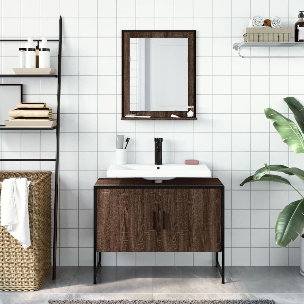 2-delige Badkamermeubelset bewerkt hout bruin eikenkleur is nu te koop bij PeponiXL, paradijselijk wonen!