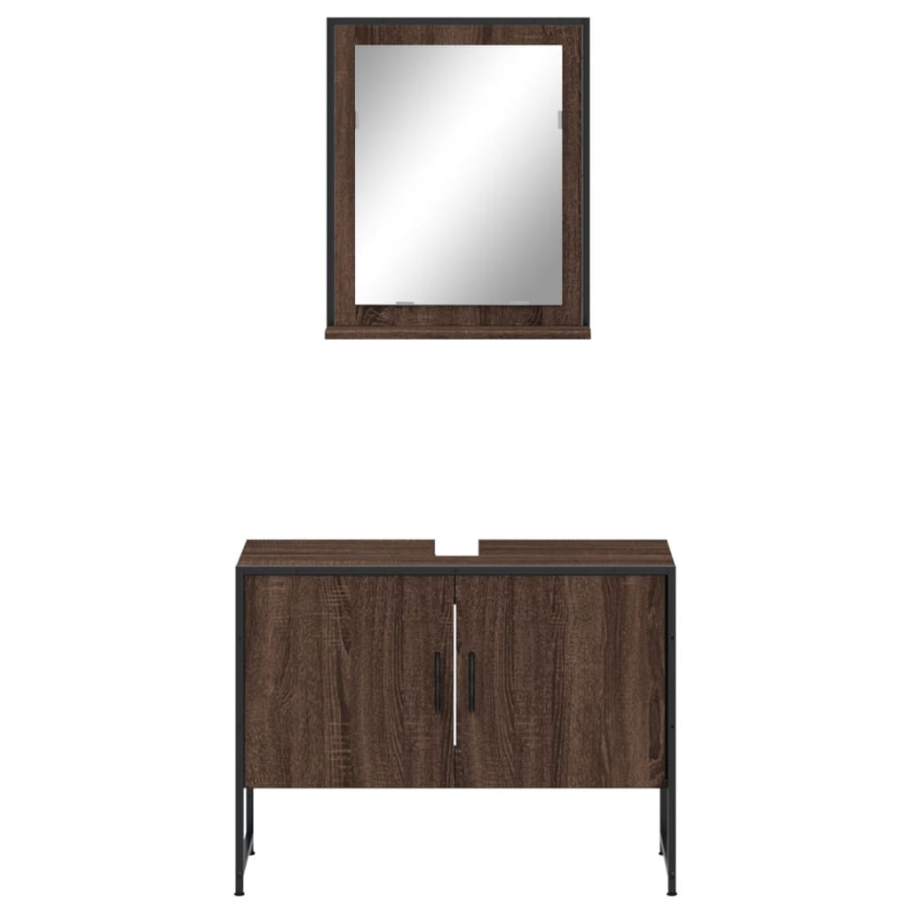 2-delige Badkamermeubelset bewerkt hout bruin eikenkleur is nu te koop bij PeponiXL, paradijselijk wonen!