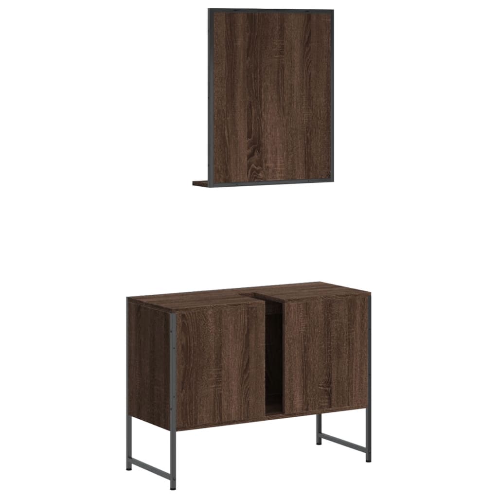 2-delige Badkamermeubelset bewerkt hout bruin eikenkleur is nu te koop bij PeponiXL, paradijselijk wonen!