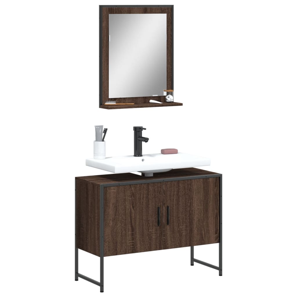 2-delige Badkamermeubelset bewerkt hout bruin eikenkleur is nu te koop bij PeponiXL, paradijselijk wonen!