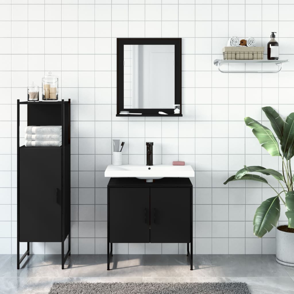 3-delige Badkamerkastenset bewerkt hout zwart is nu te koop bij PeponiXL, paradijselijk wonen!
