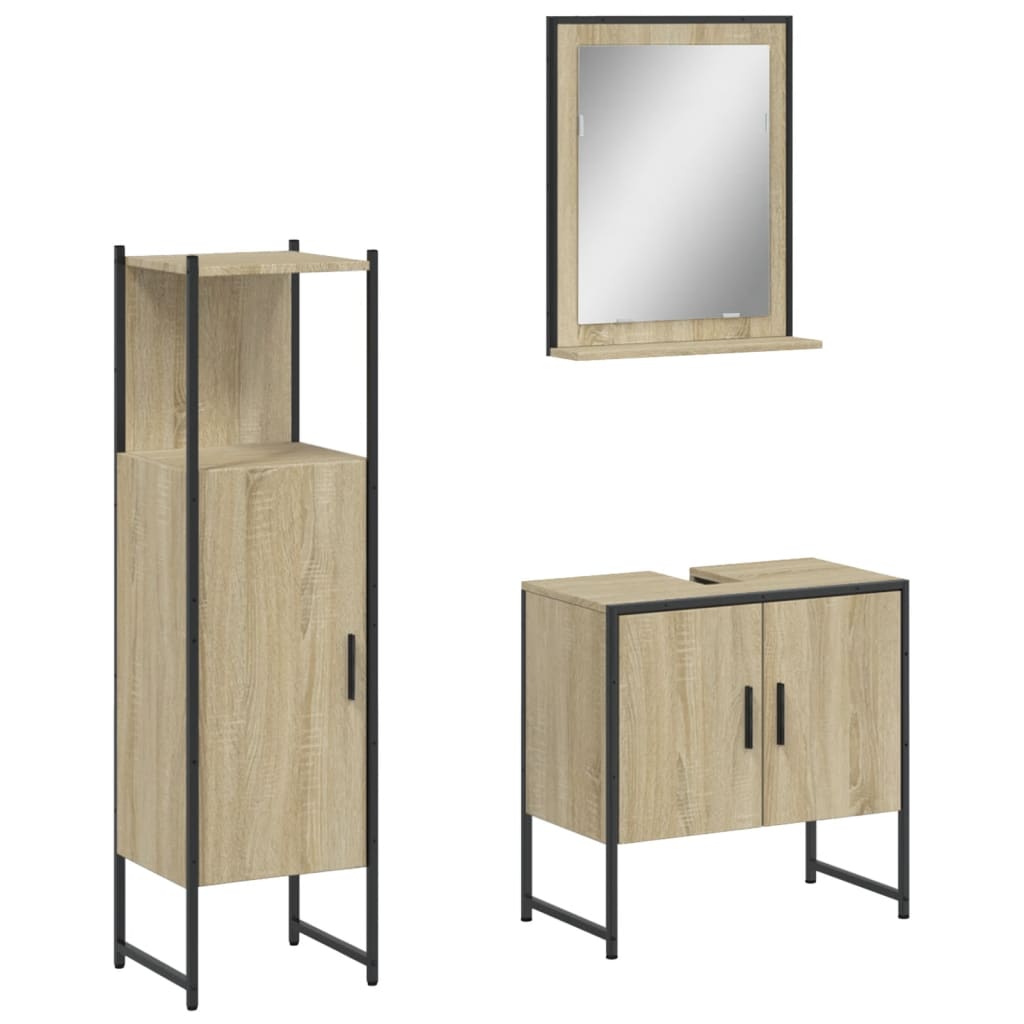 3-delige Badkamerkastenset bewerkt hout sonoma eikenkleurig is nu te koop bij PeponiXL, paradijselijk wonen!