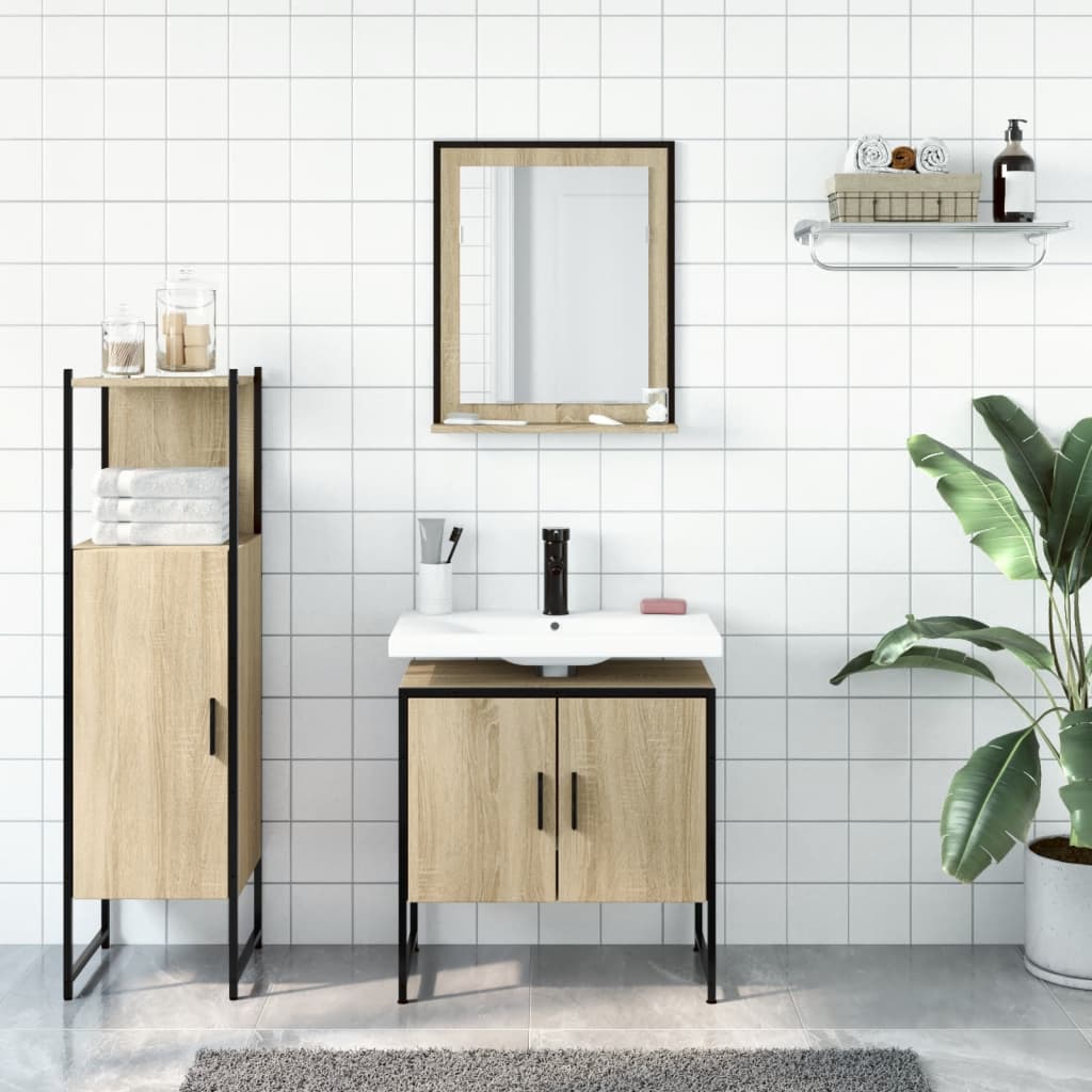 3-delige Badkamerkastenset bewerkt hout sonoma eikenkleurig is nu te koop bij PeponiXL, paradijselijk wonen!