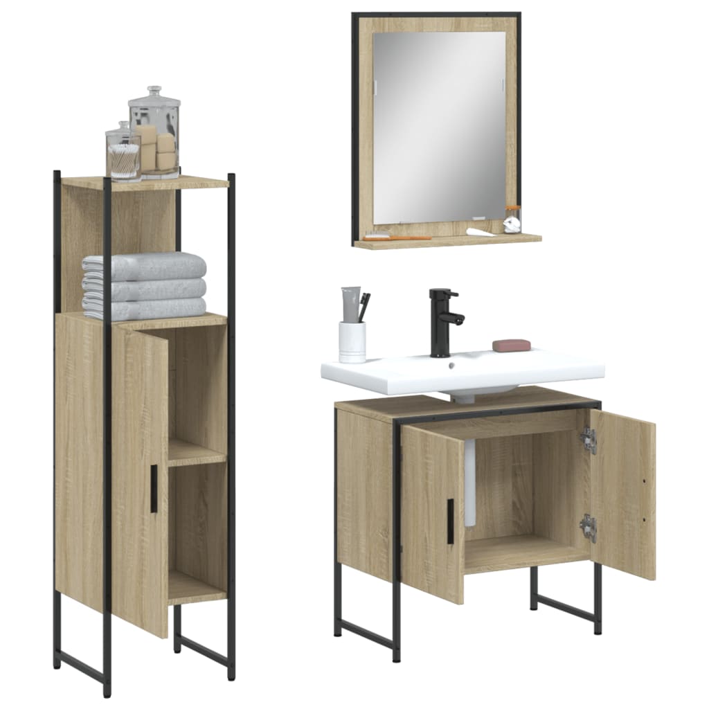 3-delige Badkamerkastenset bewerkt hout sonoma eikenkleurig is nu te koop bij PeponiXL, paradijselijk wonen!