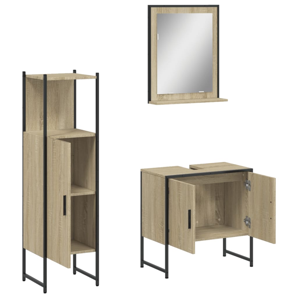 3-delige Badkamerkastenset bewerkt hout sonoma eikenkleurig is nu te koop bij PeponiXL, paradijselijk wonen!