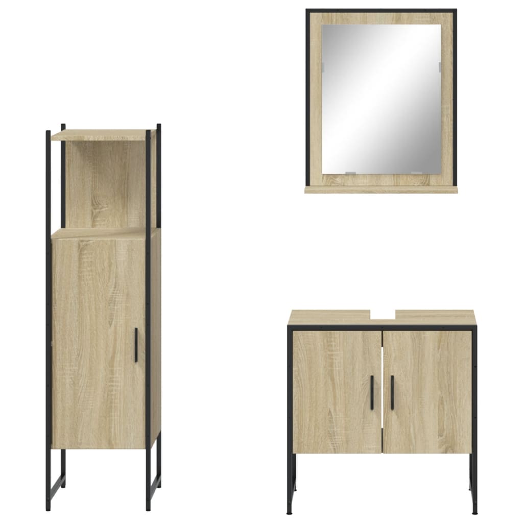 3-delige Badkamerkastenset bewerkt hout sonoma eikenkleurig is nu te koop bij PeponiXL, paradijselijk wonen!