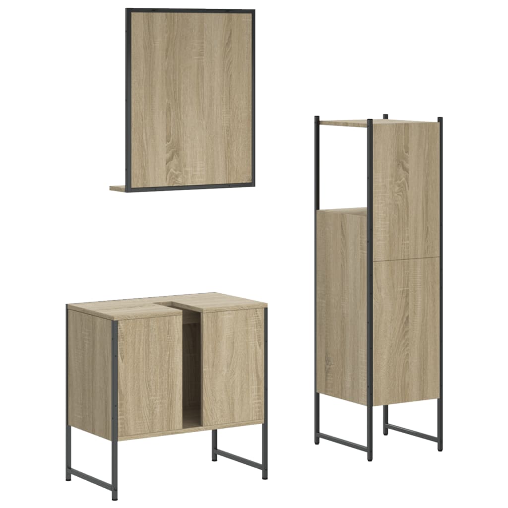 3-delige Badkamerkastenset bewerkt hout sonoma eikenkleurig is nu te koop bij PeponiXL, paradijselijk wonen!