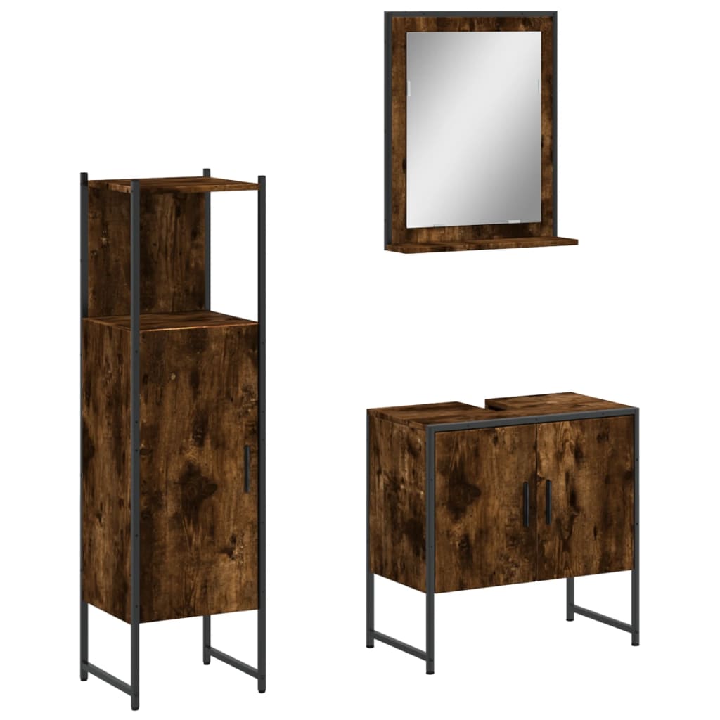 3-delige Badkamermeubelset bewerkt hout gerookt eikenkleurig is nu te koop bij PeponiXL, paradijselijk wonen!