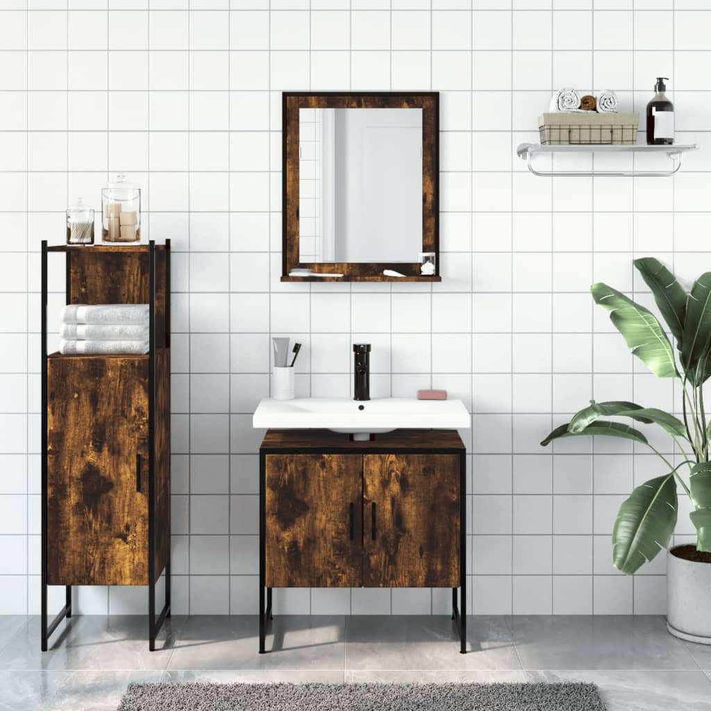 3-delige Badkamermeubelset bewerkt hout gerookt eikenkleurig is nu te koop bij PeponiXL, paradijselijk wonen!