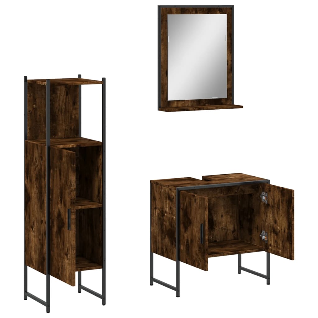3-delige Badkamermeubelset bewerkt hout gerookt eikenkleurig is nu te koop bij PeponiXL, paradijselijk wonen!