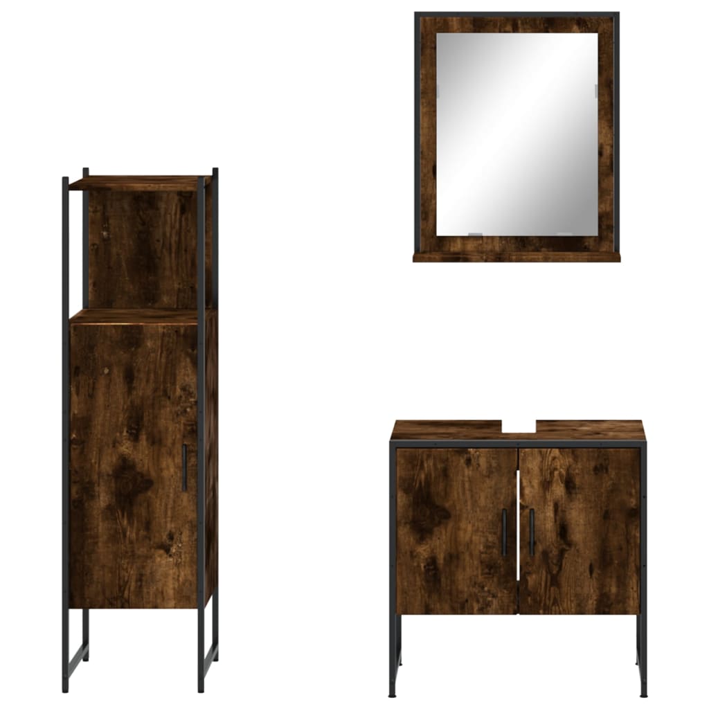 3-delige Badkamermeubelset bewerkt hout gerookt eikenkleurig is nu te koop bij PeponiXL, paradijselijk wonen!