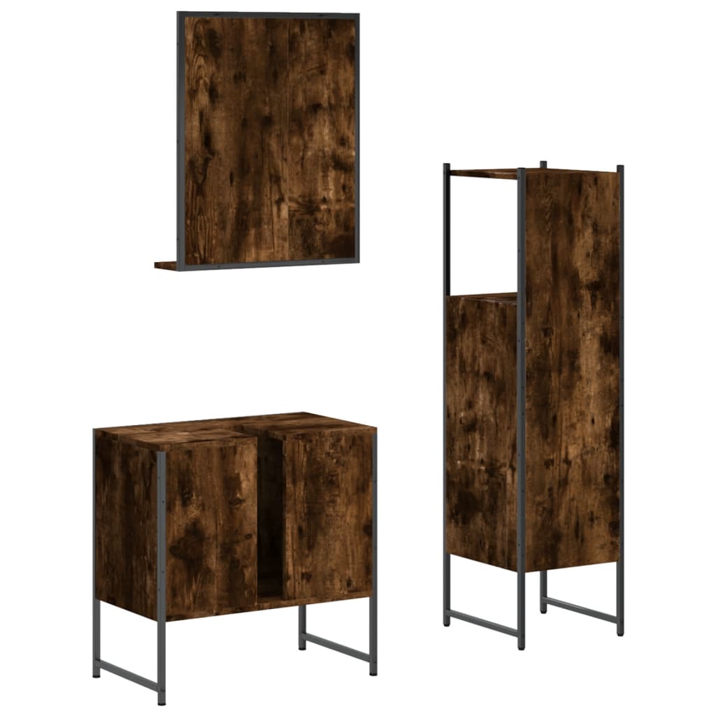 3-delige Badkamermeubelset bewerkt hout gerookt eikenkleurig is nu te koop bij PeponiXL, paradijselijk wonen!