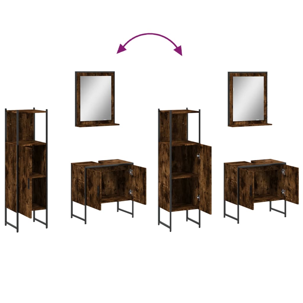 3-delige Badkamermeubelset bewerkt hout gerookt eikenkleurig is nu te koop bij PeponiXL, paradijselijk wonen!