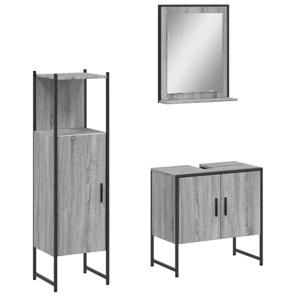 3-delige Badkamermeubelset bewerkt hout grijs sonoma eikenkleur is nu te koop bij PeponiXL, paradijselijk wonen!