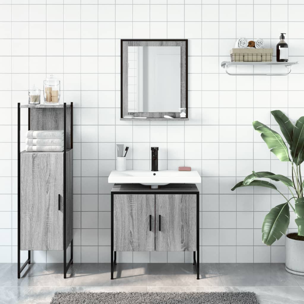 3-delige Badkamermeubelset bewerkt hout grijs sonoma eikenkleur is nu te koop bij PeponiXL, paradijselijk wonen!