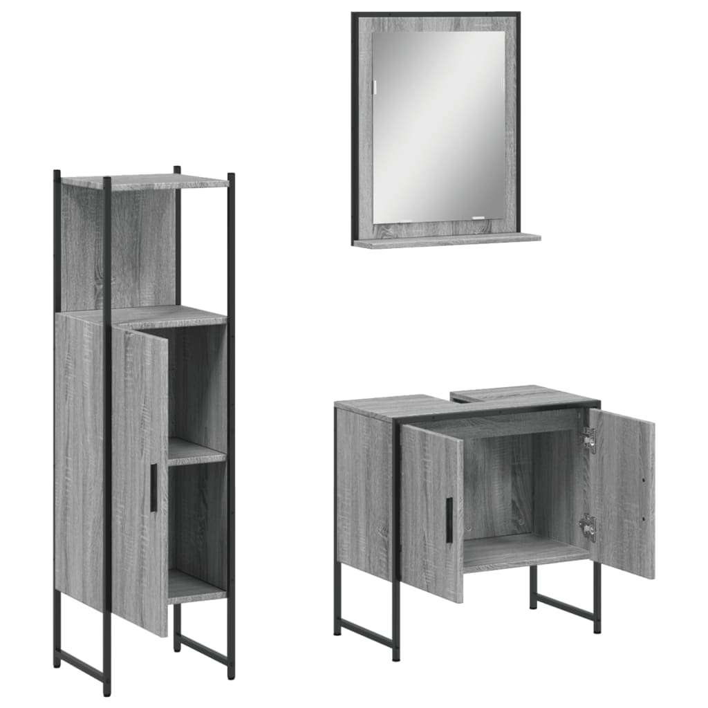 3-delige Badkamermeubelset bewerkt hout grijs sonoma eikenkleur is nu te koop bij PeponiXL, paradijselijk wonen!