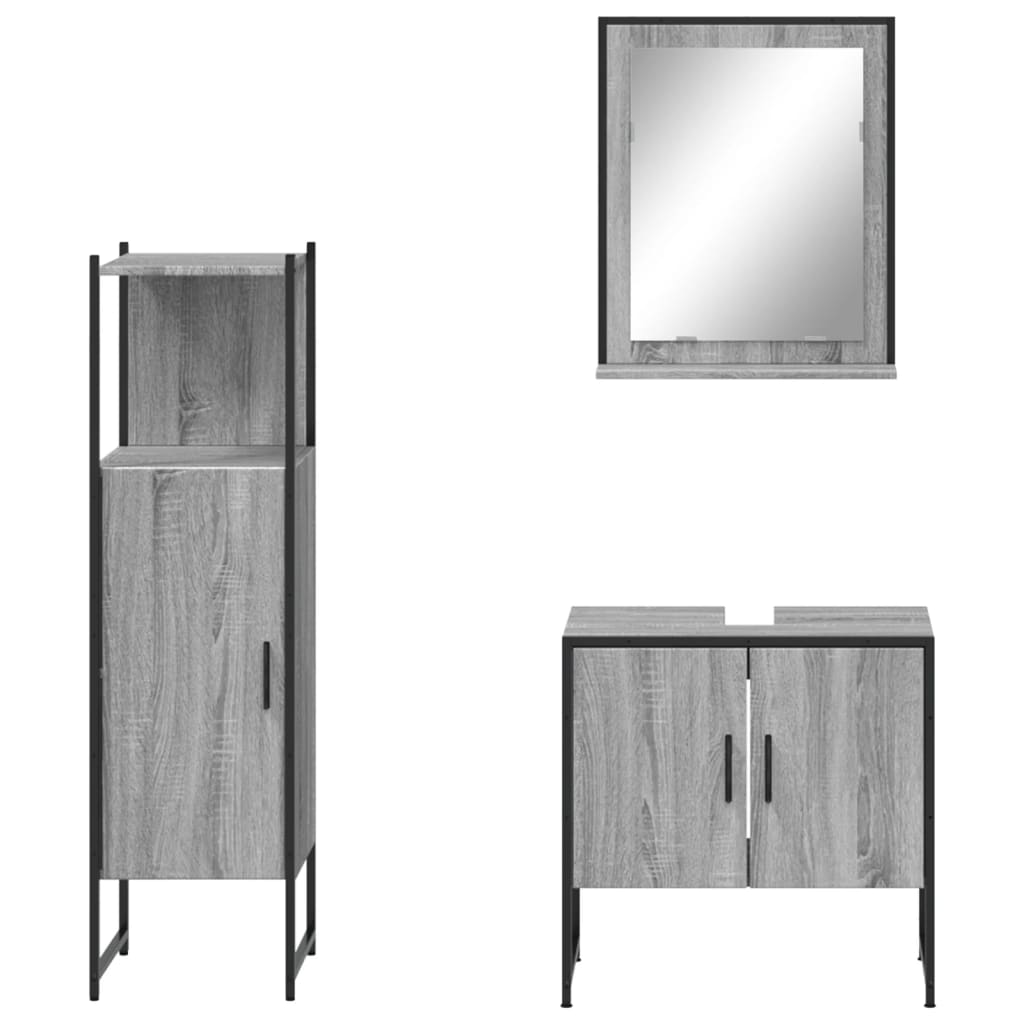 3-delige Badkamermeubelset bewerkt hout grijs sonoma eikenkleur is nu te koop bij PeponiXL, paradijselijk wonen!