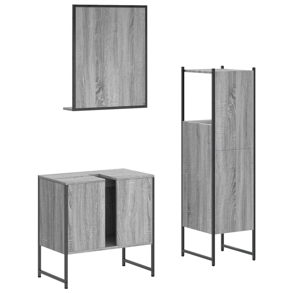 3-delige Badkamermeubelset bewerkt hout grijs sonoma eikenkleur is nu te koop bij PeponiXL, paradijselijk wonen!