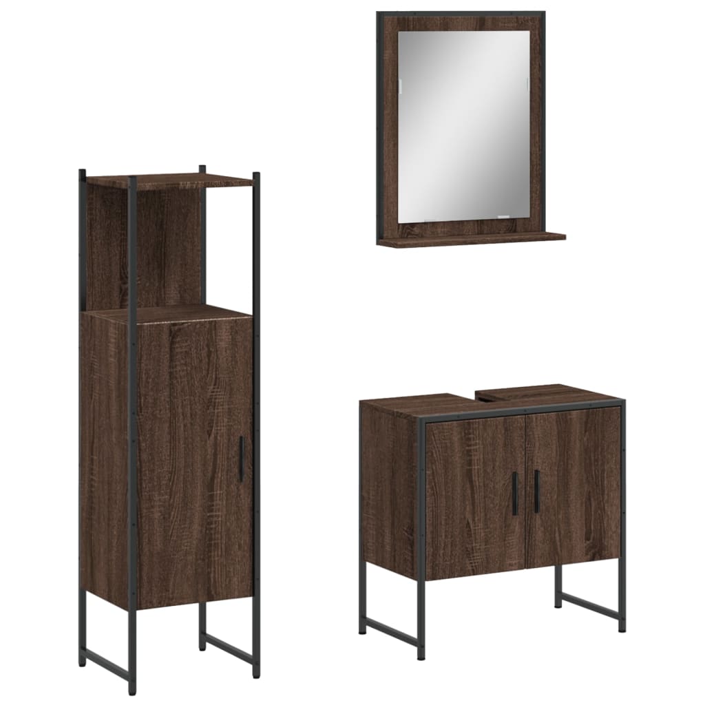 3-delige Badkamermeubelset bewerkt hout bruin eikenkleur is nu te koop bij PeponiXL, paradijselijk wonen!