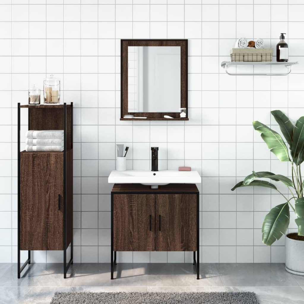 3-delige Badkamermeubelset bewerkt hout bruin eikenkleur is nu te koop bij PeponiXL, paradijselijk wonen!