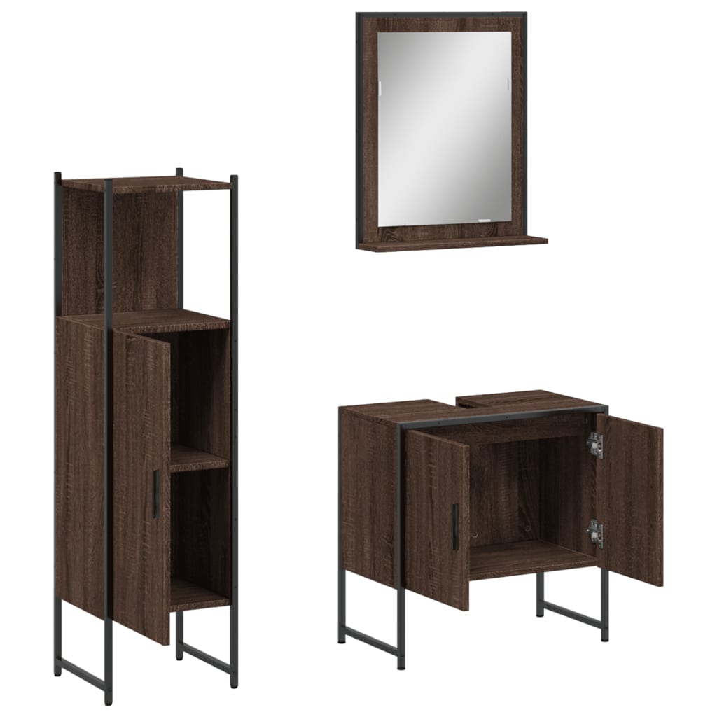3-delige Badkamermeubelset bewerkt hout bruin eikenkleur is nu te koop bij PeponiXL, paradijselijk wonen!