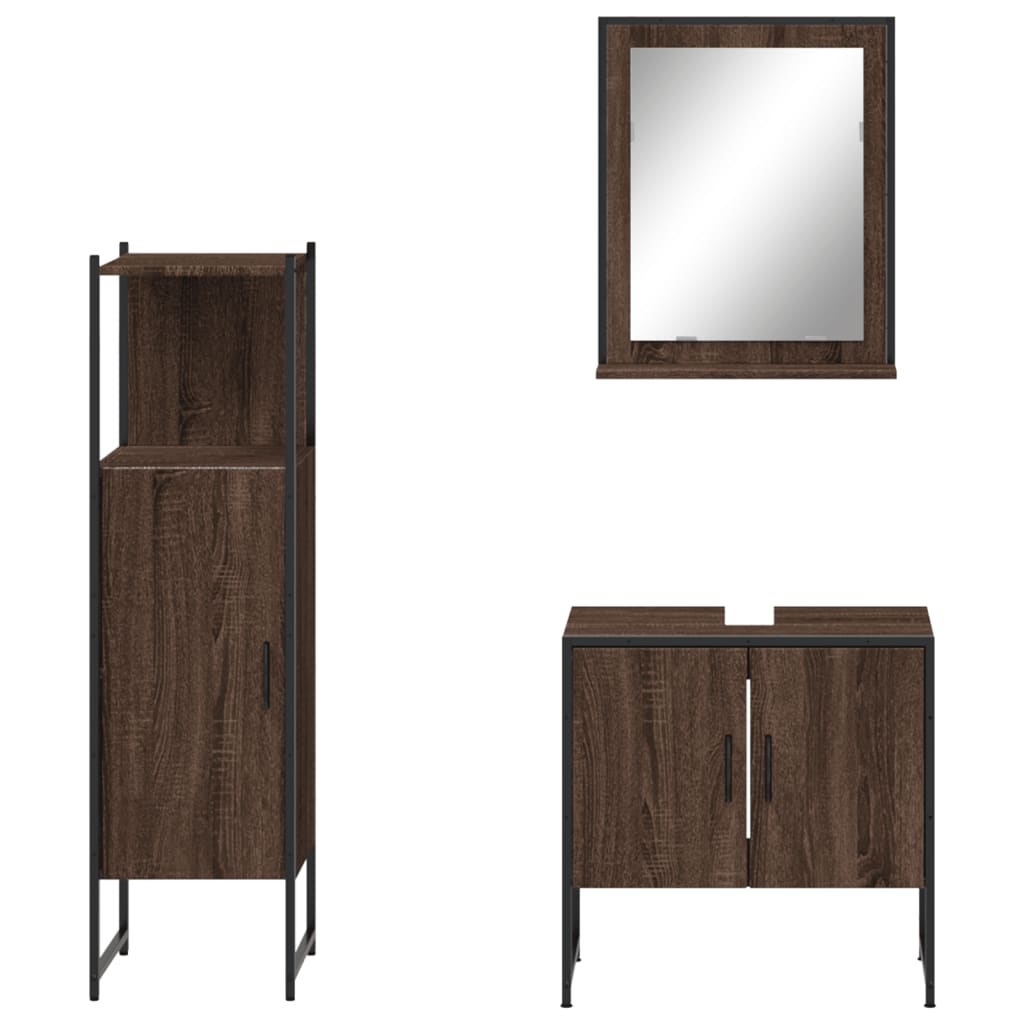 3-delige Badkamermeubelset bewerkt hout bruin eikenkleur is nu te koop bij PeponiXL, paradijselijk wonen!