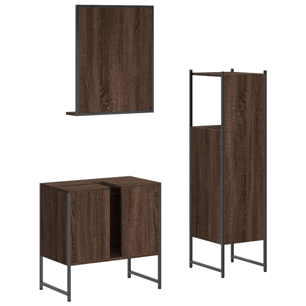 3-delige Badkamermeubelset bewerkt hout bruin eikenkleur is nu te koop bij PeponiXL, paradijselijk wonen!
