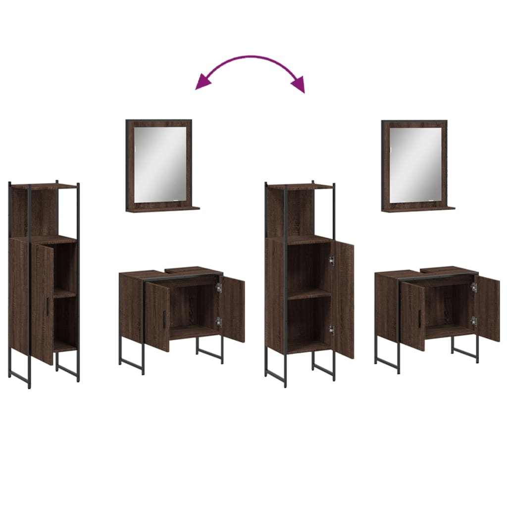 3-delige Badkamermeubelset bewerkt hout bruin eikenkleur is nu te koop bij PeponiXL, paradijselijk wonen!