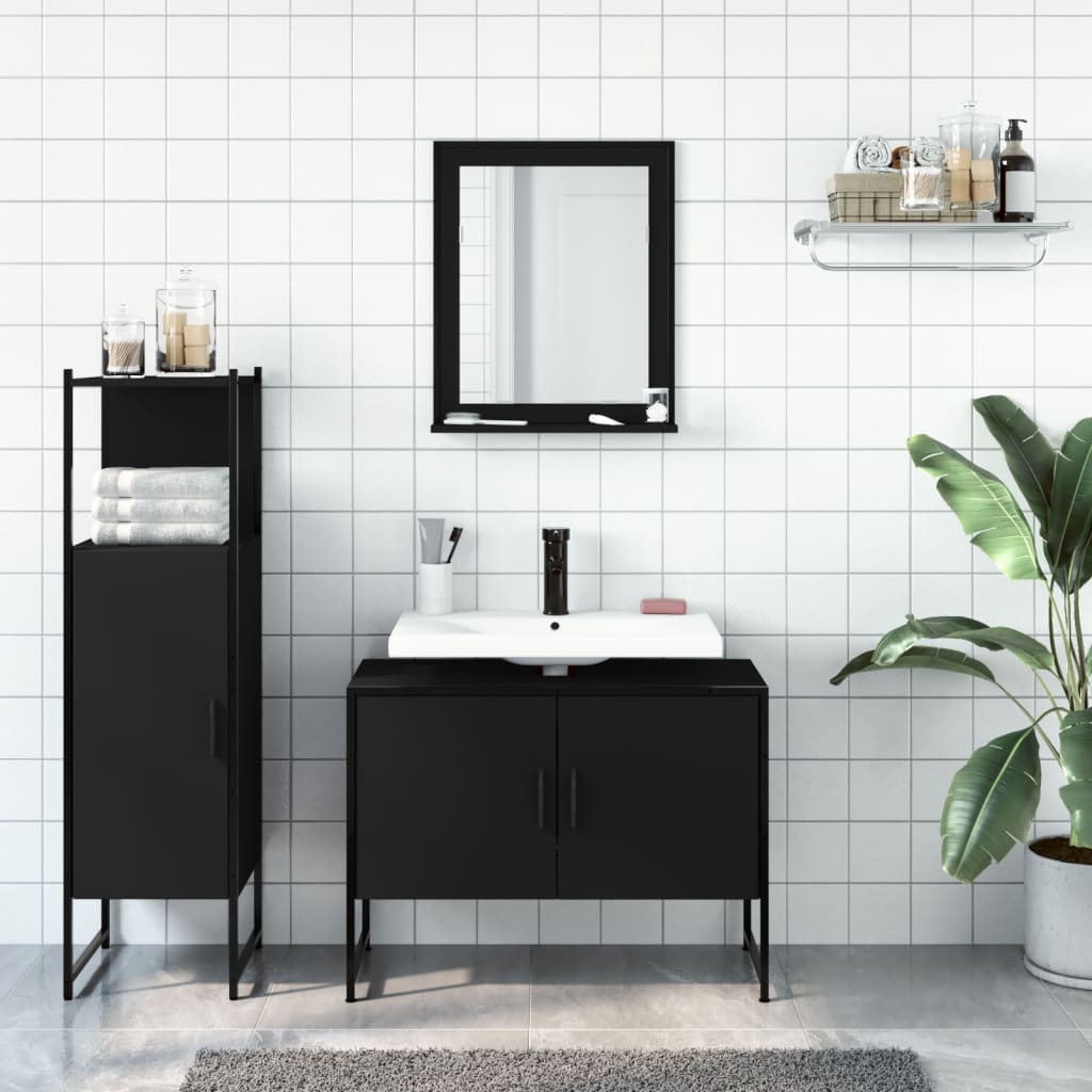 3-delige Badkamerkastenset bewerkt hout zwart is nu te koop bij PeponiXL, paradijselijk wonen!