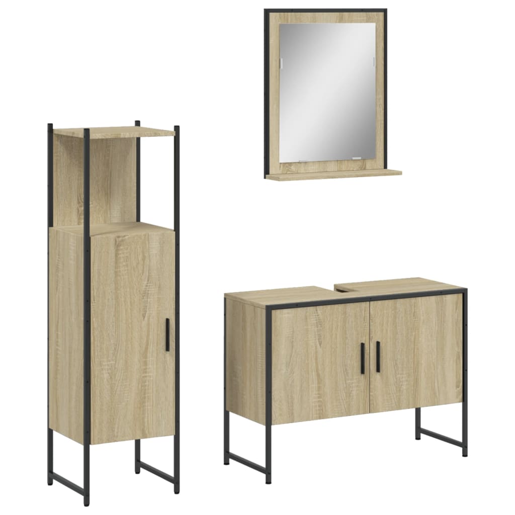 3-delige Badkamerkastenset bewerkt hout sonoma eikenkleurig is nu te koop bij PeponiXL, paradijselijk wonen!