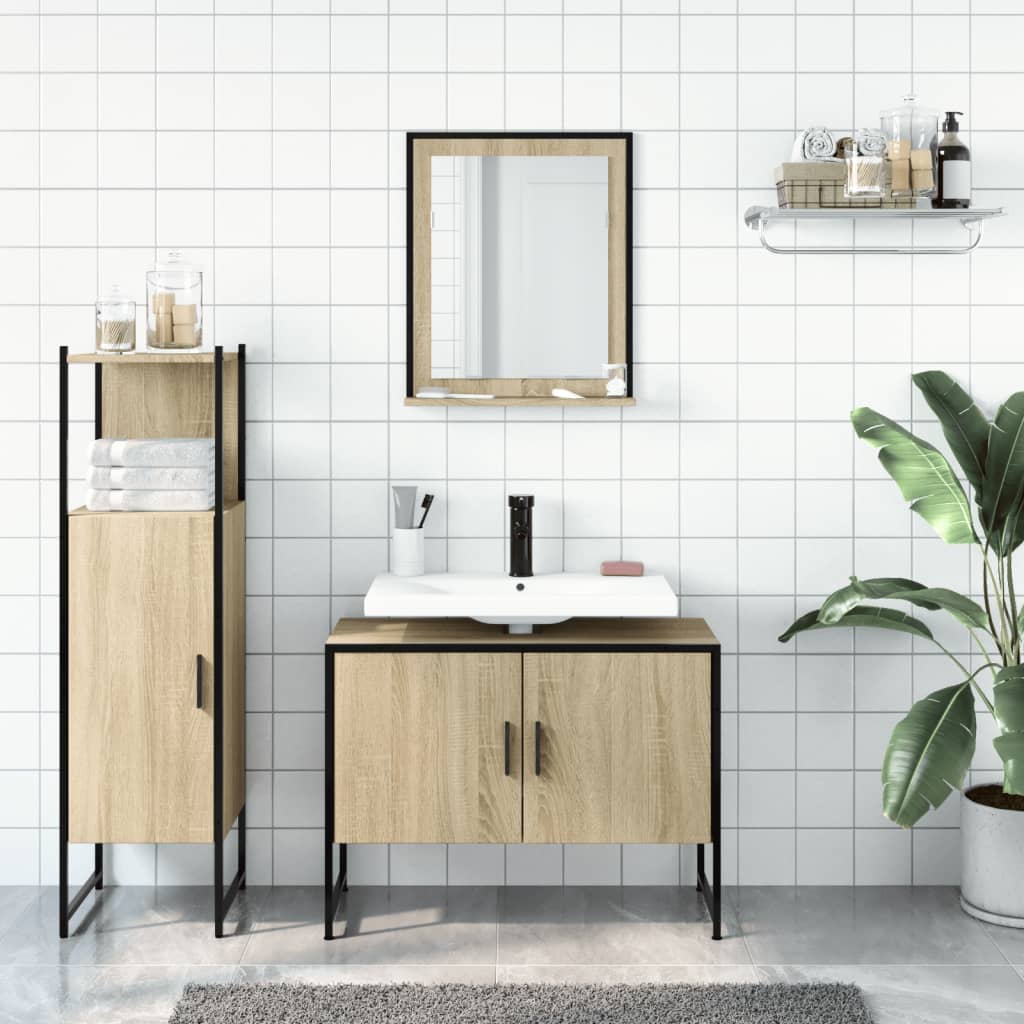 3-delige Badkamerkastenset bewerkt hout sonoma eikenkleurig is nu te koop bij PeponiXL, paradijselijk wonen!