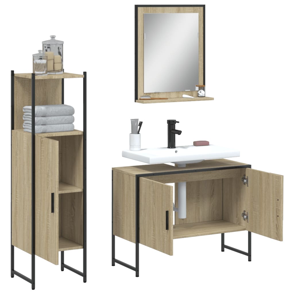3-delige Badkamerkastenset bewerkt hout sonoma eikenkleurig is nu te koop bij PeponiXL, paradijselijk wonen!