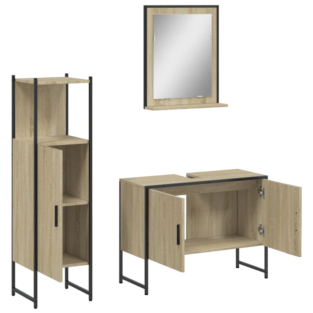 3-delige Badkamerkastenset bewerkt hout sonoma eikenkleurig is nu te koop bij PeponiXL, paradijselijk wonen!