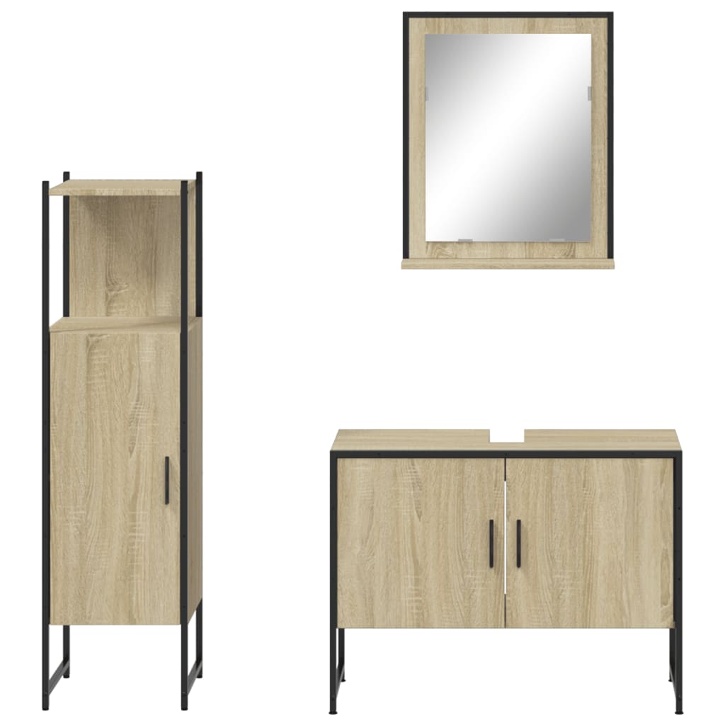 3-delige Badkamerkastenset bewerkt hout sonoma eikenkleurig is nu te koop bij PeponiXL, paradijselijk wonen!