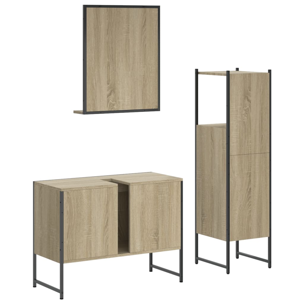 3-delige Badkamerkastenset bewerkt hout sonoma eikenkleurig is nu te koop bij PeponiXL, paradijselijk wonen!